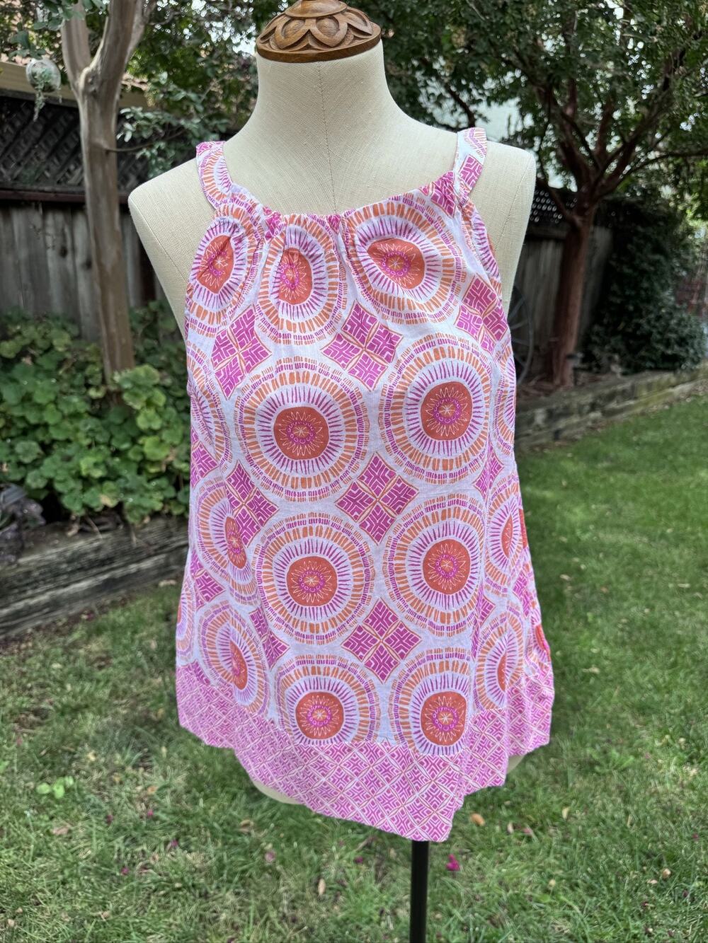 Sigrid Olsen Women’s M Sleeveless Halter Top Geometric Cotton Keyhole Tasseled